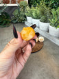 Jack-o-lantern Pumpkim Mini Crystal Carvings Fire Quartz, Golden Healer, and Yellow Calcite