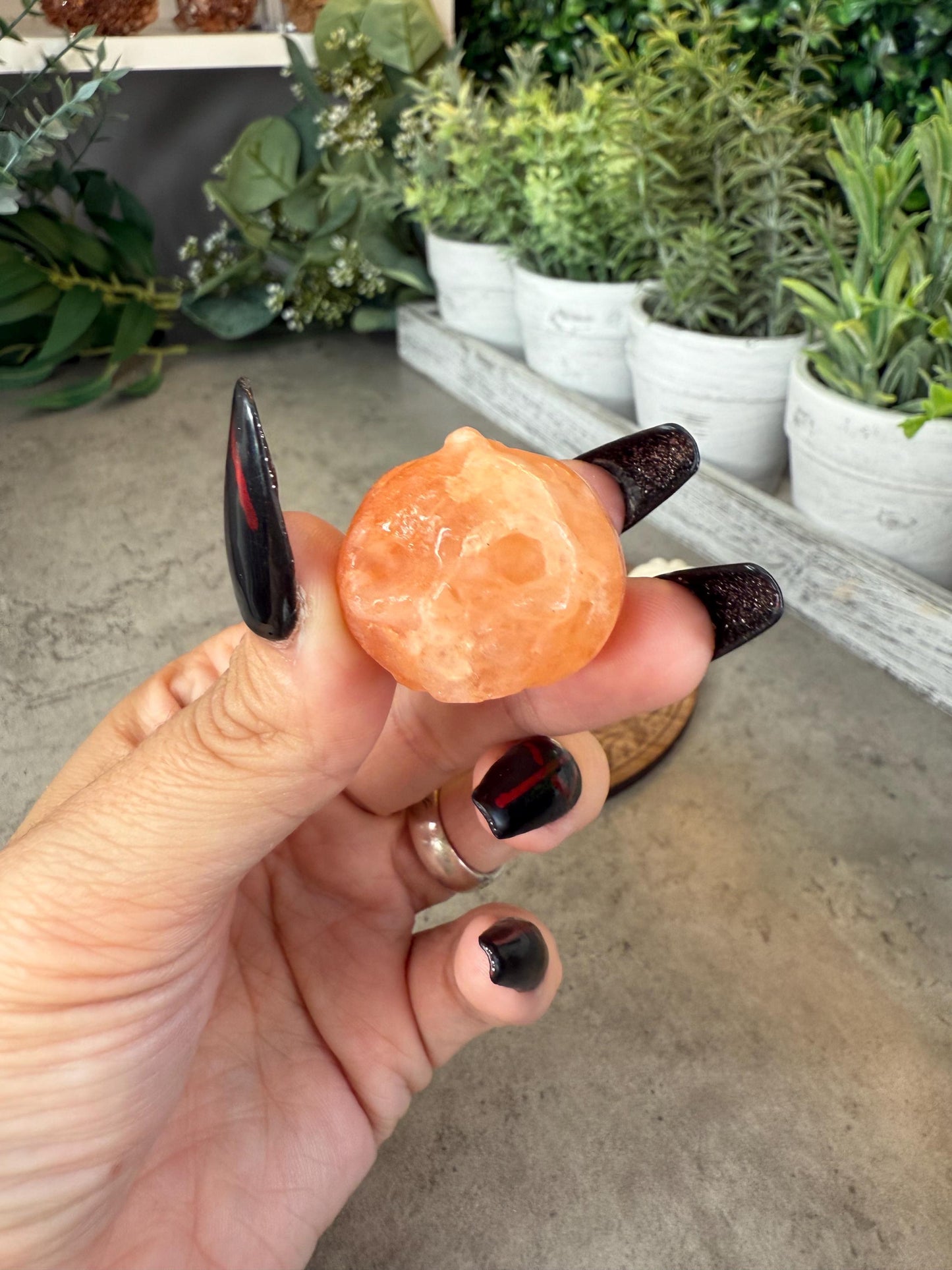 Jack-o-lantern Pumpkim Mini Crystal Carvings Fire Quartz, Golden Healer, and Yellow Calcite