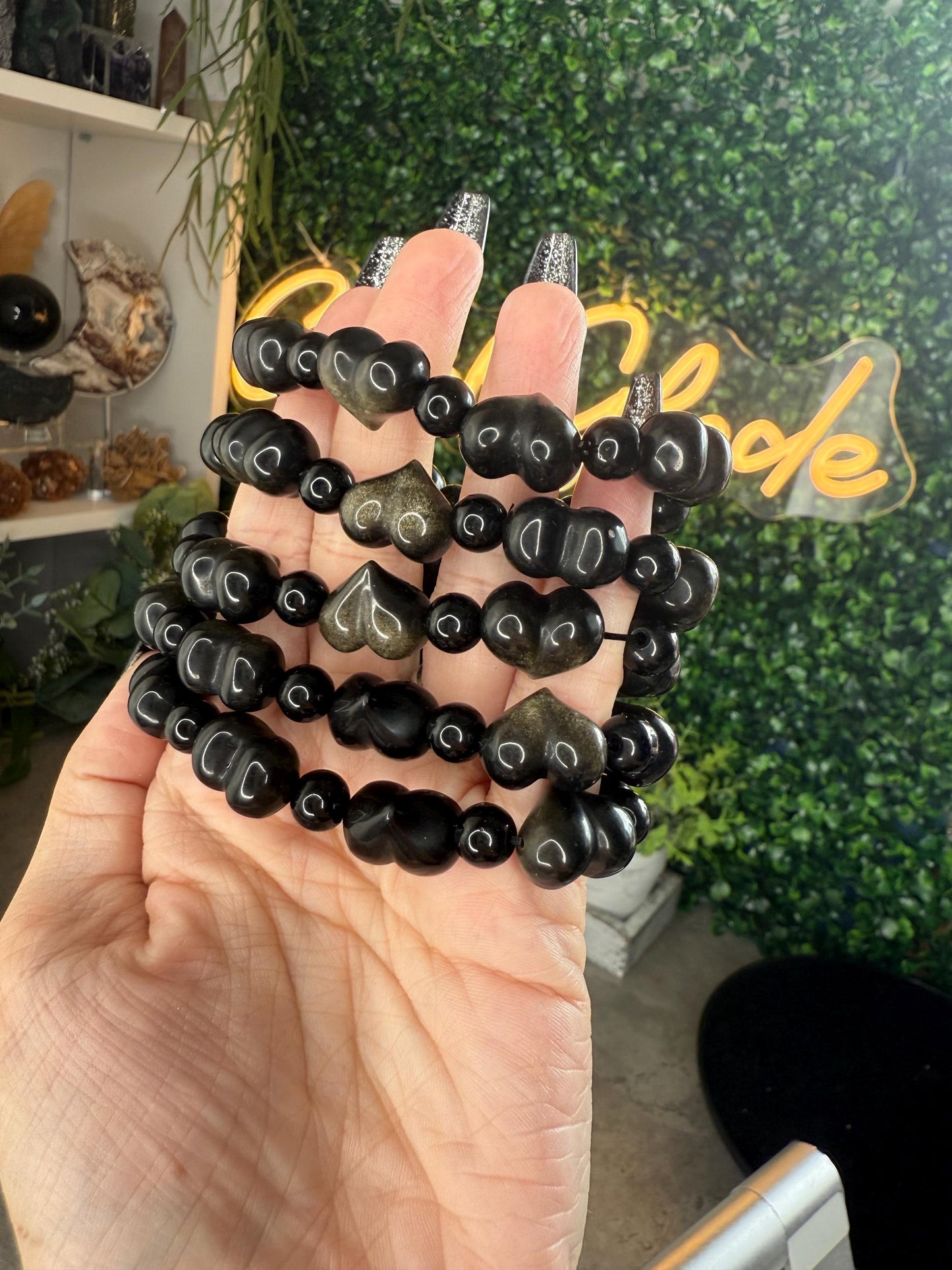 Gold Sheen Obsidian Heart Crystal Bracelets