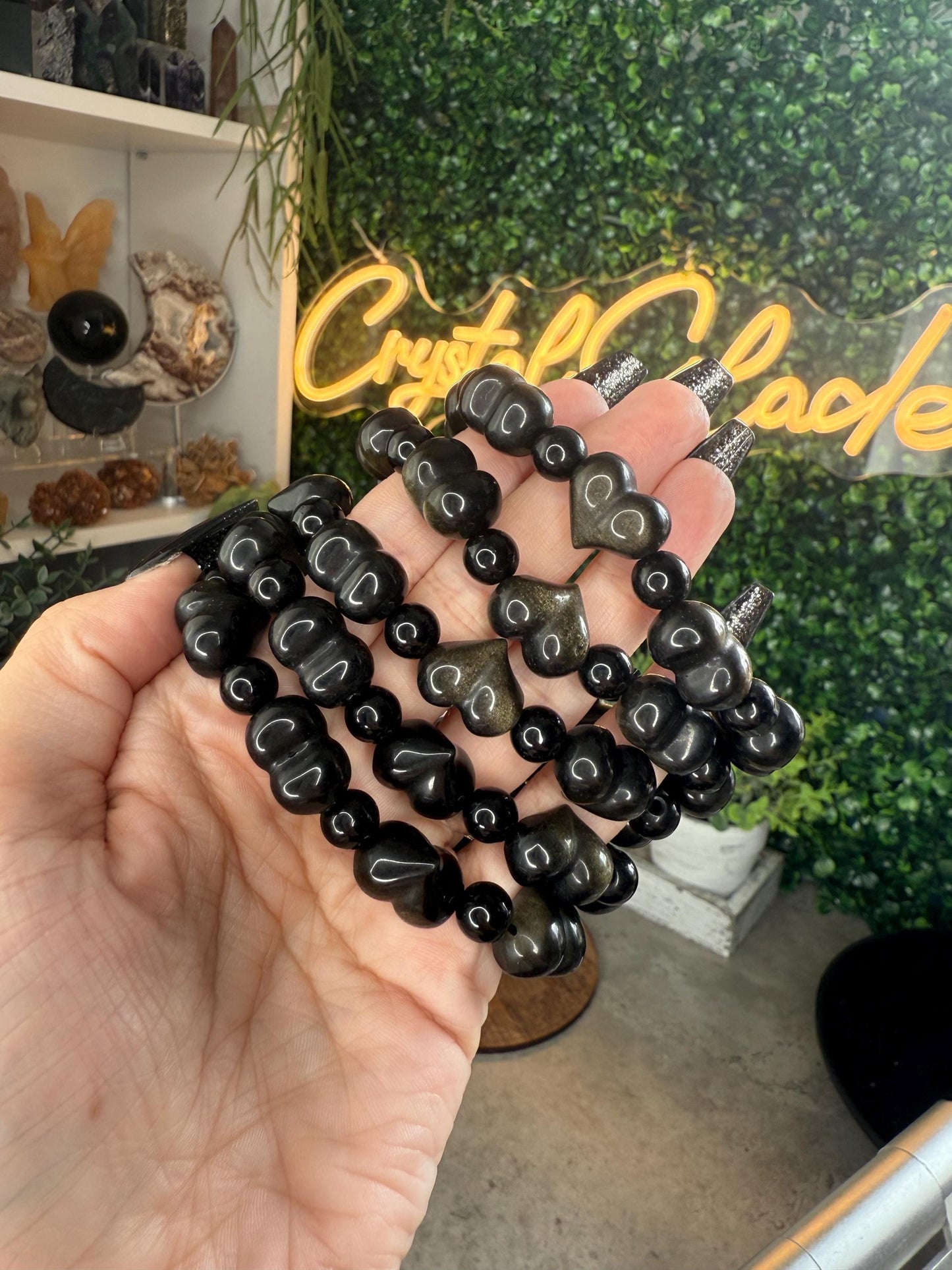 Gold Sheen Obsidian Heart Crystal Bracelets