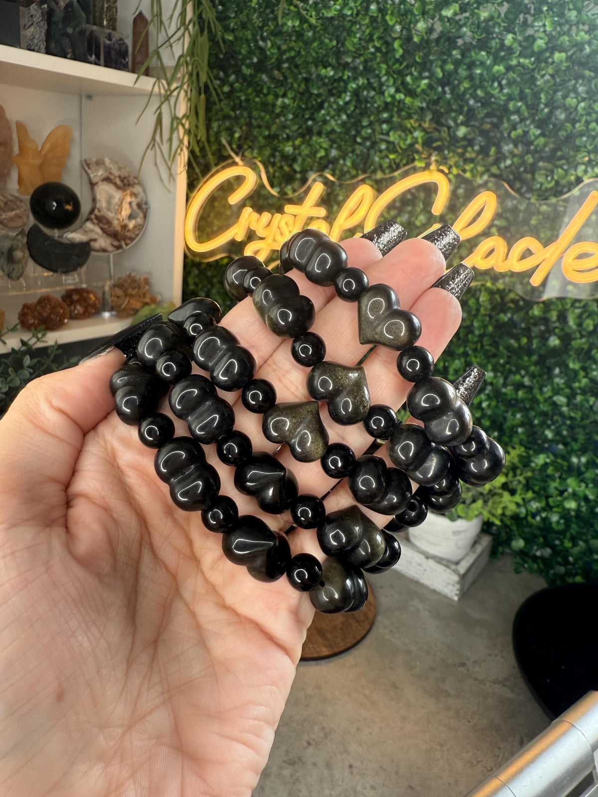 Gold Sheen Obsidian Heart Crystal Bracelets