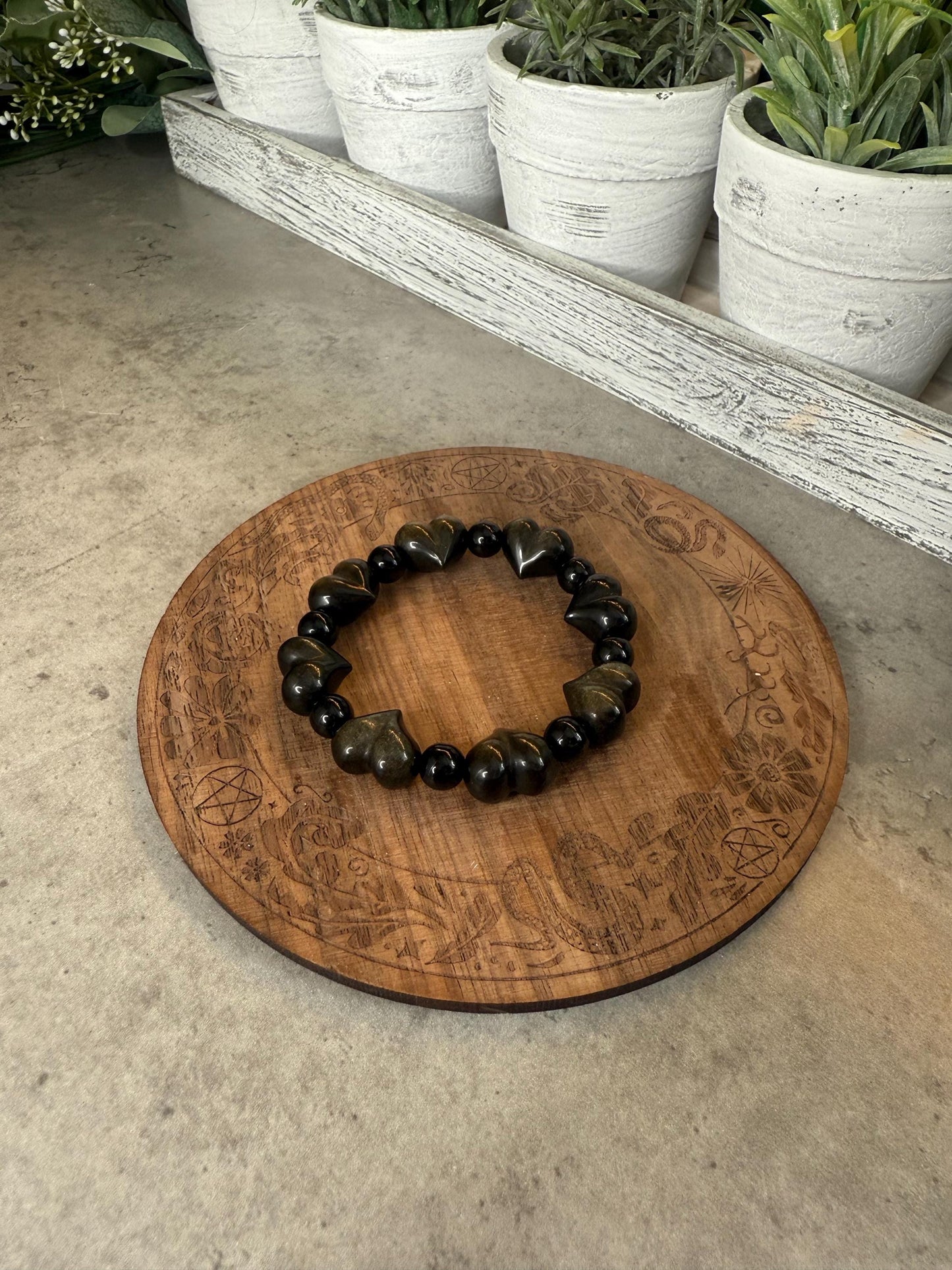 Gold Sheen Obsidian Heart Crystal Bracelets