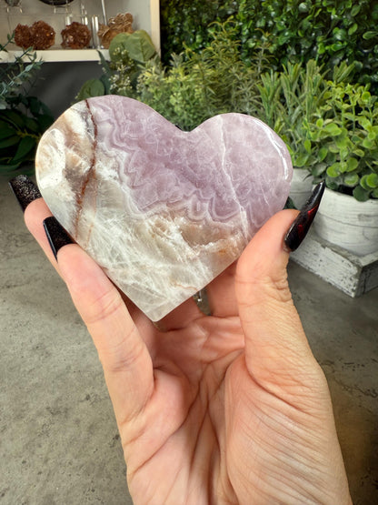 Crystal Heart Carvings in Moonstone, Amethyst, Ruby Zoisite, Amethyst Agate, and Fire Quartz