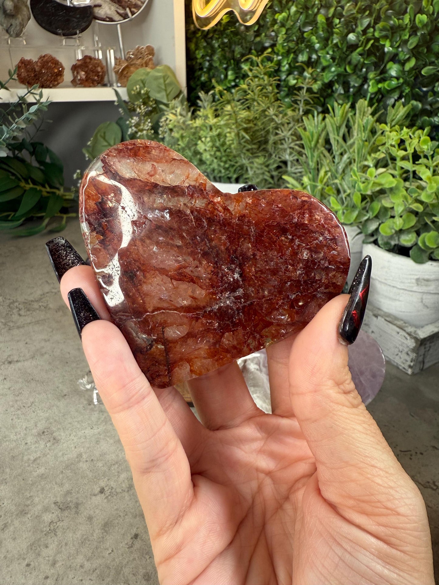 Crystal Heart Carvings in Moonstone, Amethyst, Ruby Zoisite, Amethyst Agate, and Fire Quartz