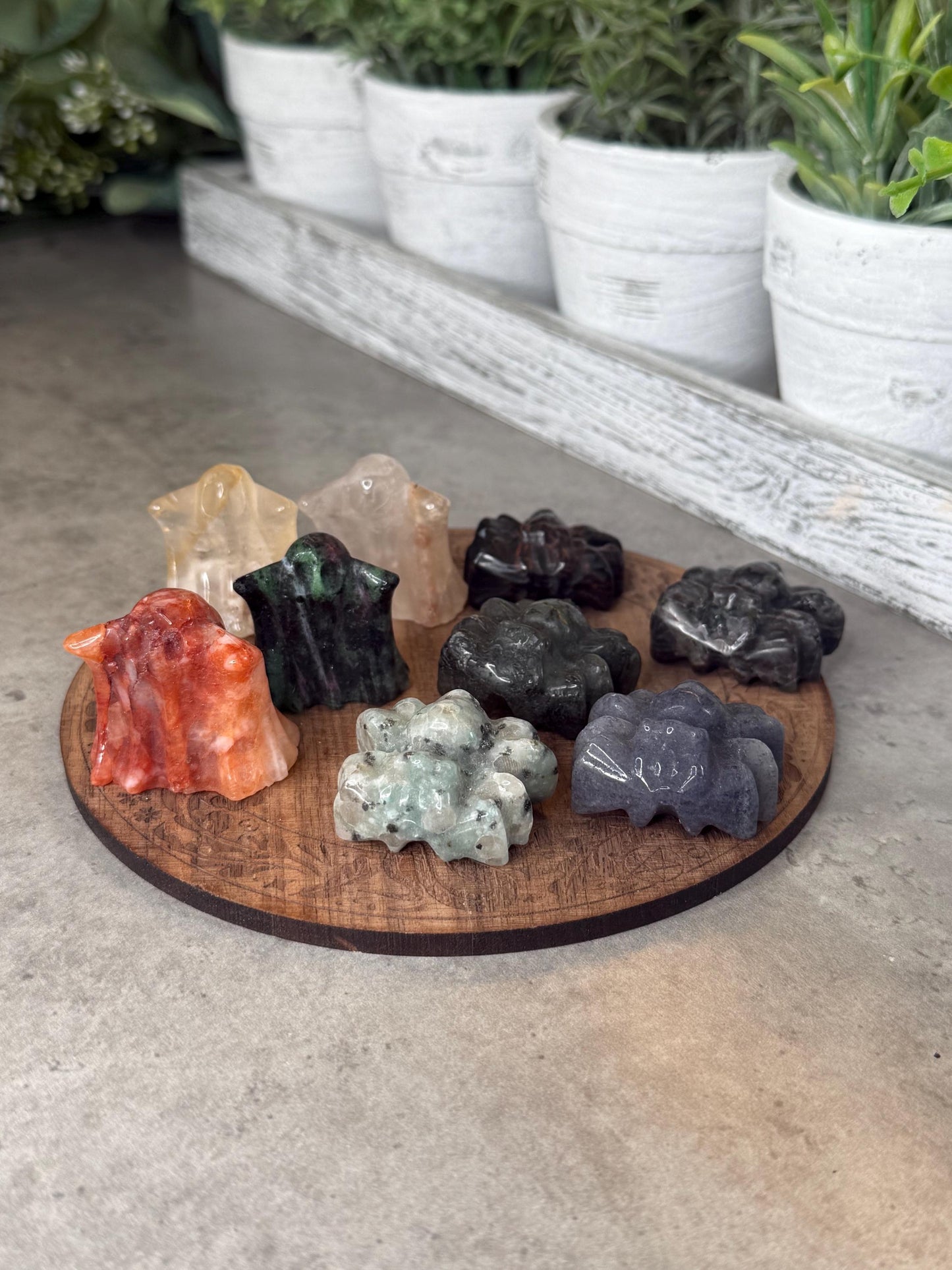 Halloween Spooky Ghosts and Spiders Mini Crystal Carvings
