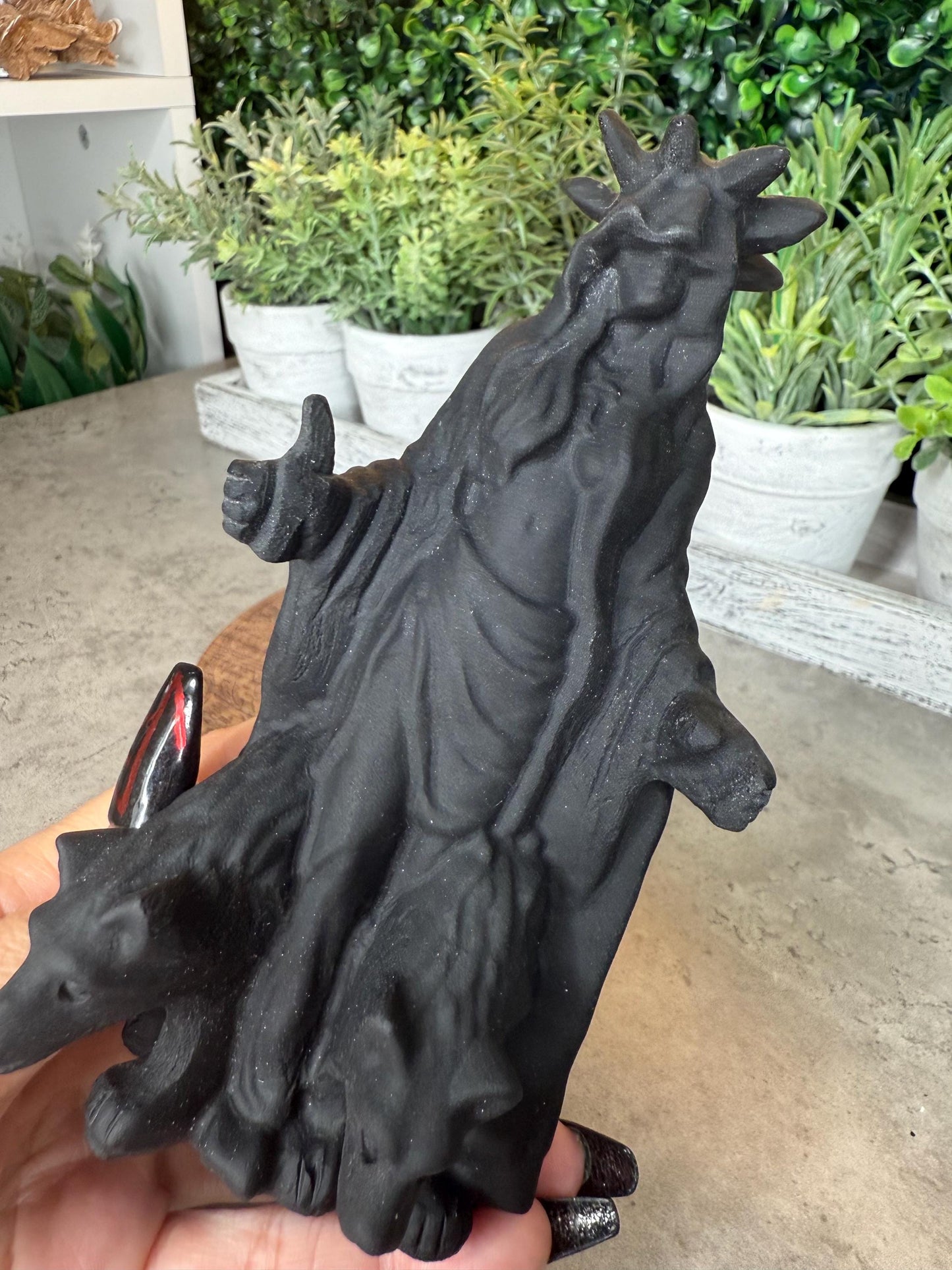 Unpolished Obsidian Hecate Crystal Carving - 6 inches tall