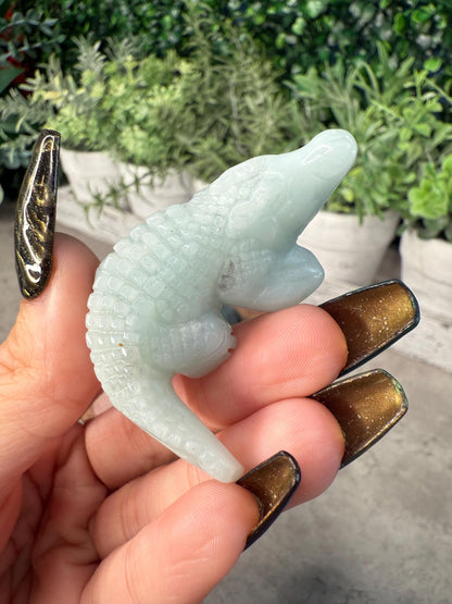 Crystal Crocodile Carving: Rose Quartz, Tiger's Eye, Agate