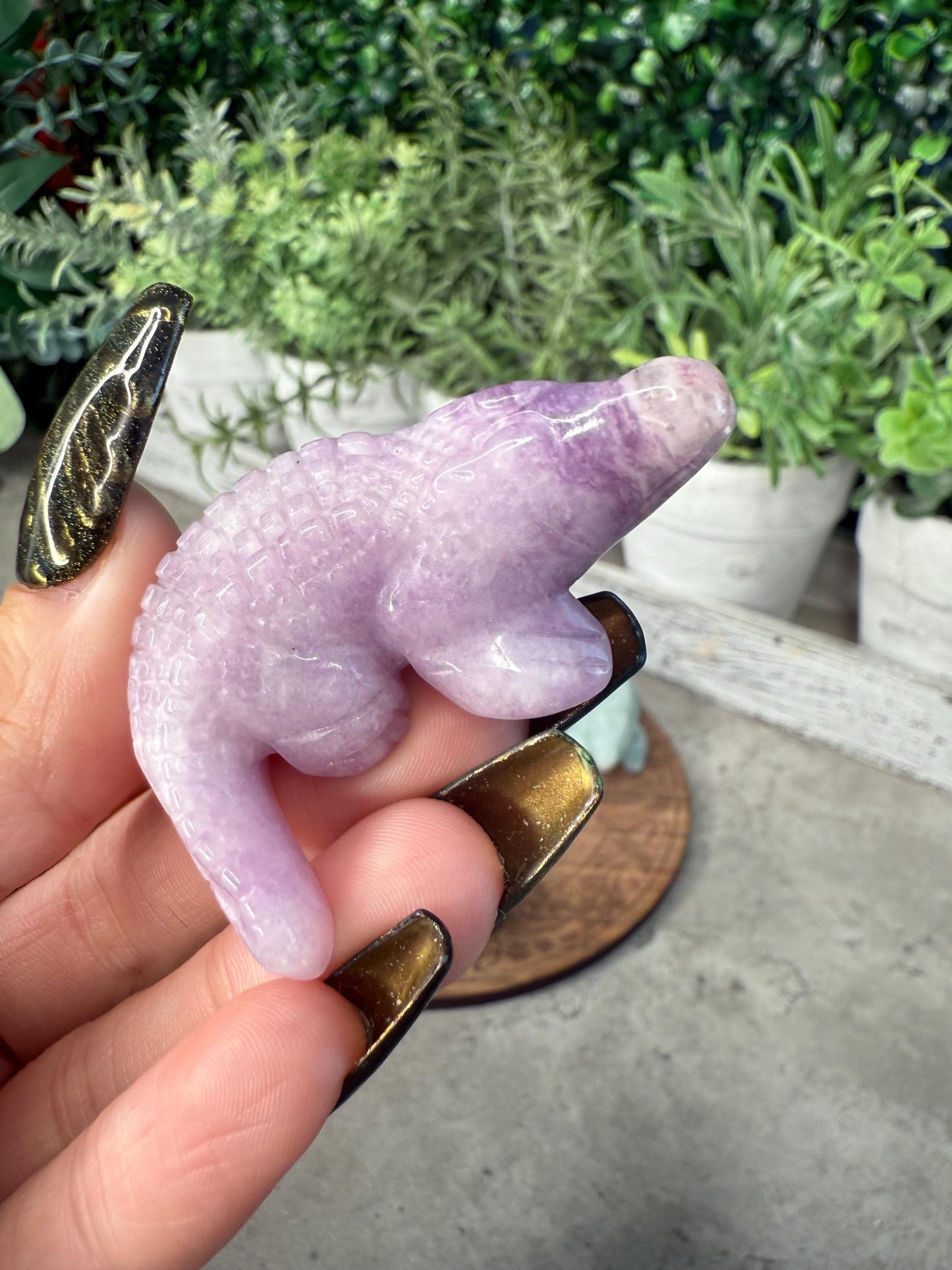 Crystal Crocodile Carving: Rose Quartz, Tiger's Eye, Agate