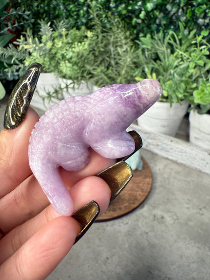Crystal Crocodile Carving: Rose Quartz, Tiger's Eye, Agate