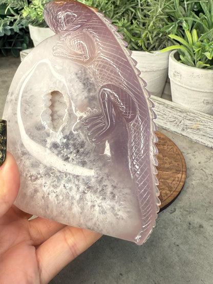 Druzy Agate Iguana Crystal Carving - 396g, 114mm Tall