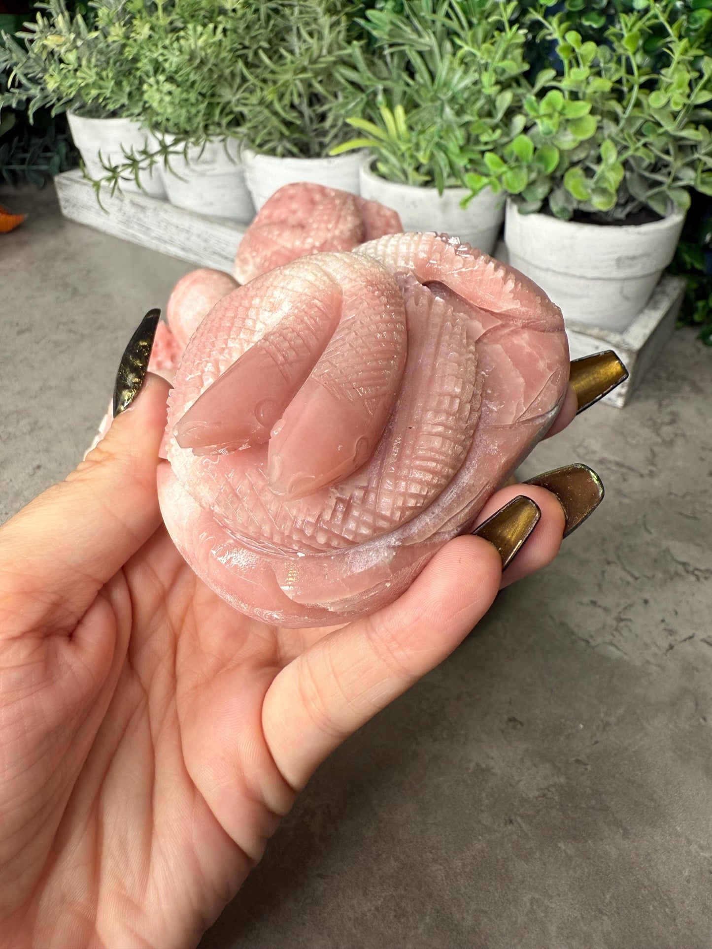Hand Carved Pink Opal Crystal: Octopus, Starfish, Snake