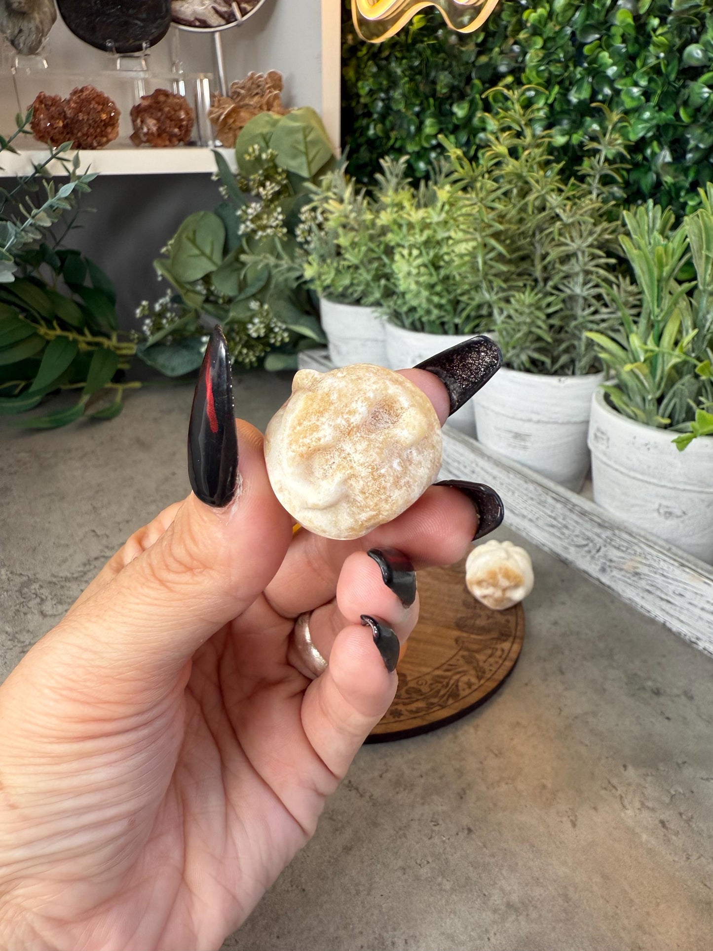 Jack-o-lantern Pumpkim Mini Crystal Carvings Fire Quartz, Golden Healer, and Yellow Calcite