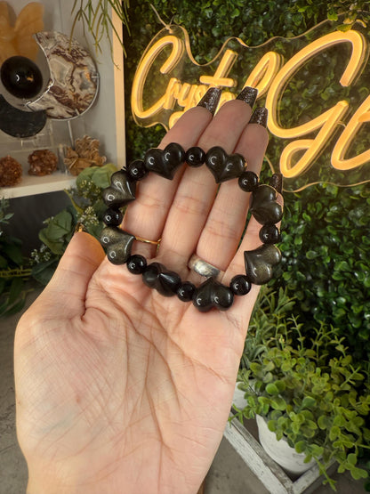 Gold Sheen Obsidian Heart Crystal Bracelets
