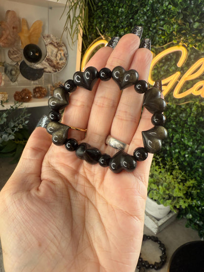 Gold Sheen Obsidian Heart Crystal Bracelets