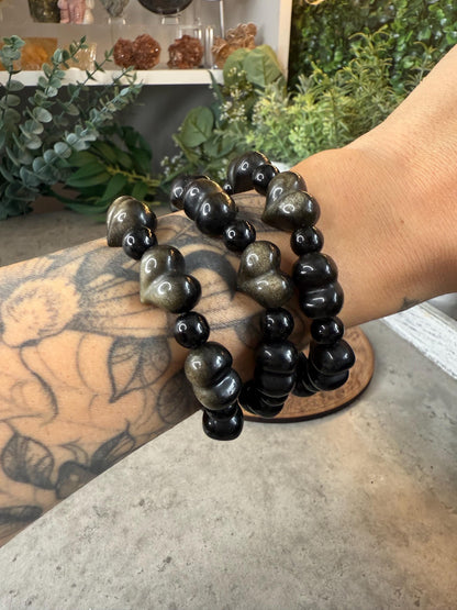 Gold Sheen Obsidian Heart Crystal Bracelets