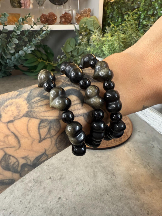 Gold Sheen Obsidian Heart Crystal Bracelets