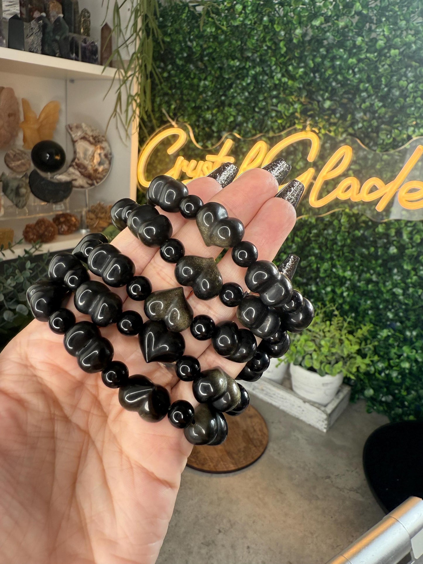 Gold Sheen Obsidian Heart Crystal Bracelets