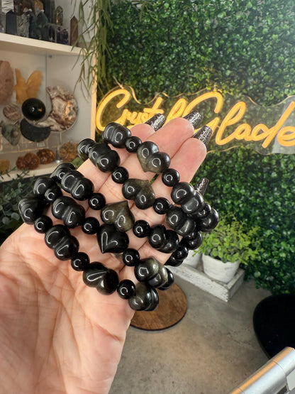 Gold Sheen Obsidian Heart Crystal Bracelets