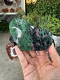 Crystal Heart Carvings in Moonstone, Amethyst, Ruby Zoisite, Amethyst Agate, and Fire Quartz