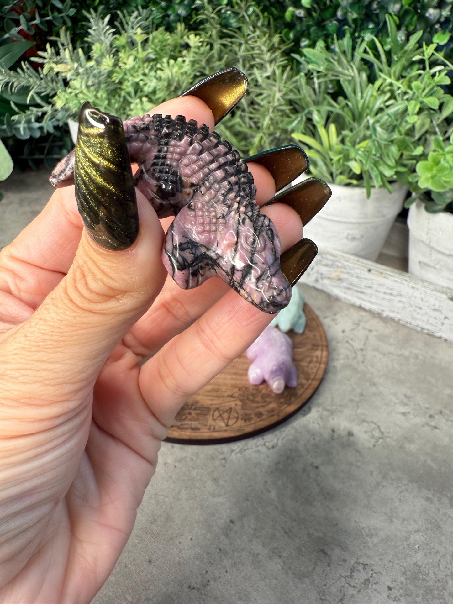 Crystal Crocodile Carving: Rose Quartz, Tiger's Eye, Agate