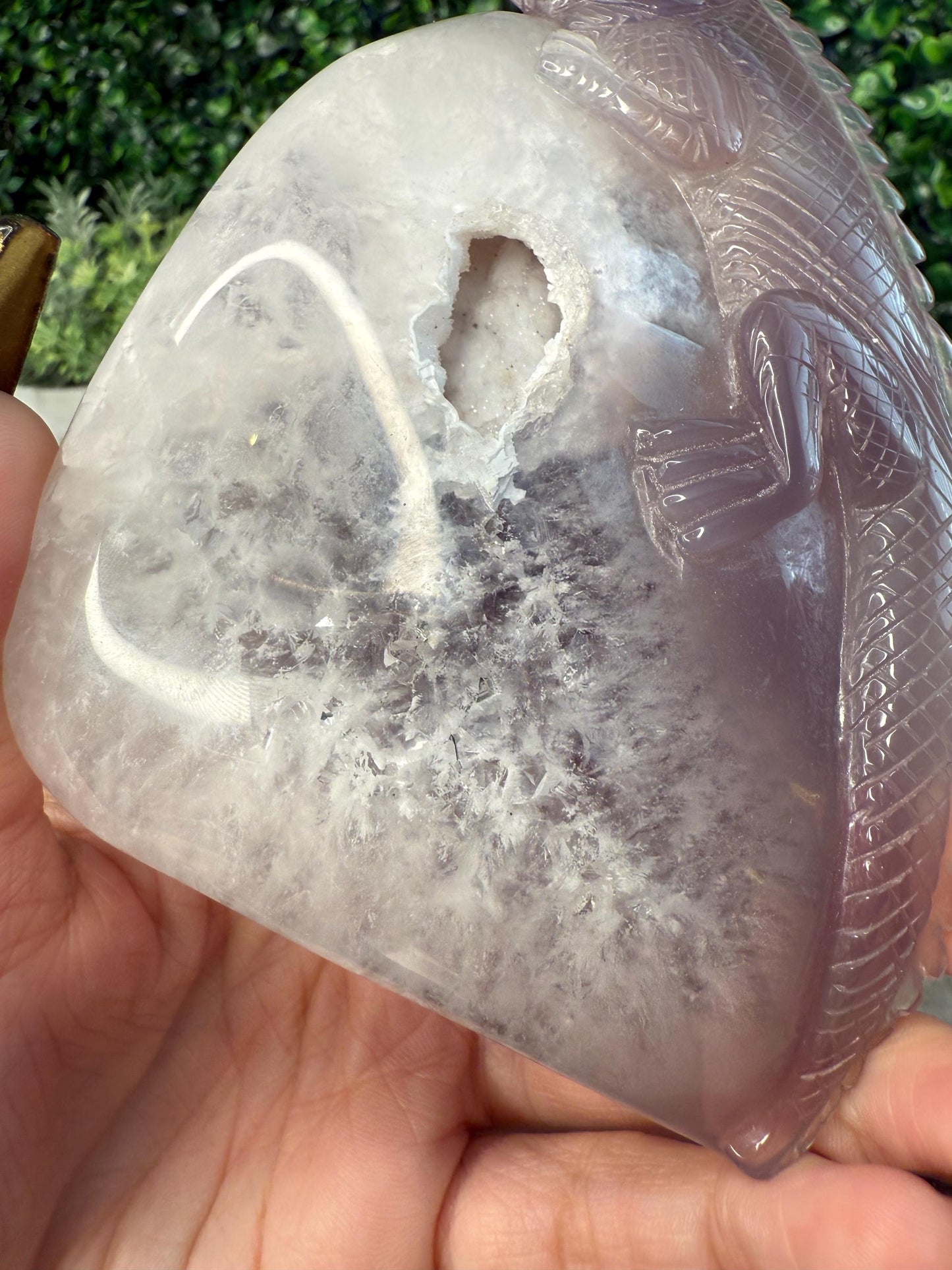 Druzy Agate Iguana Crystal Carving - 396g, 114mm Tall