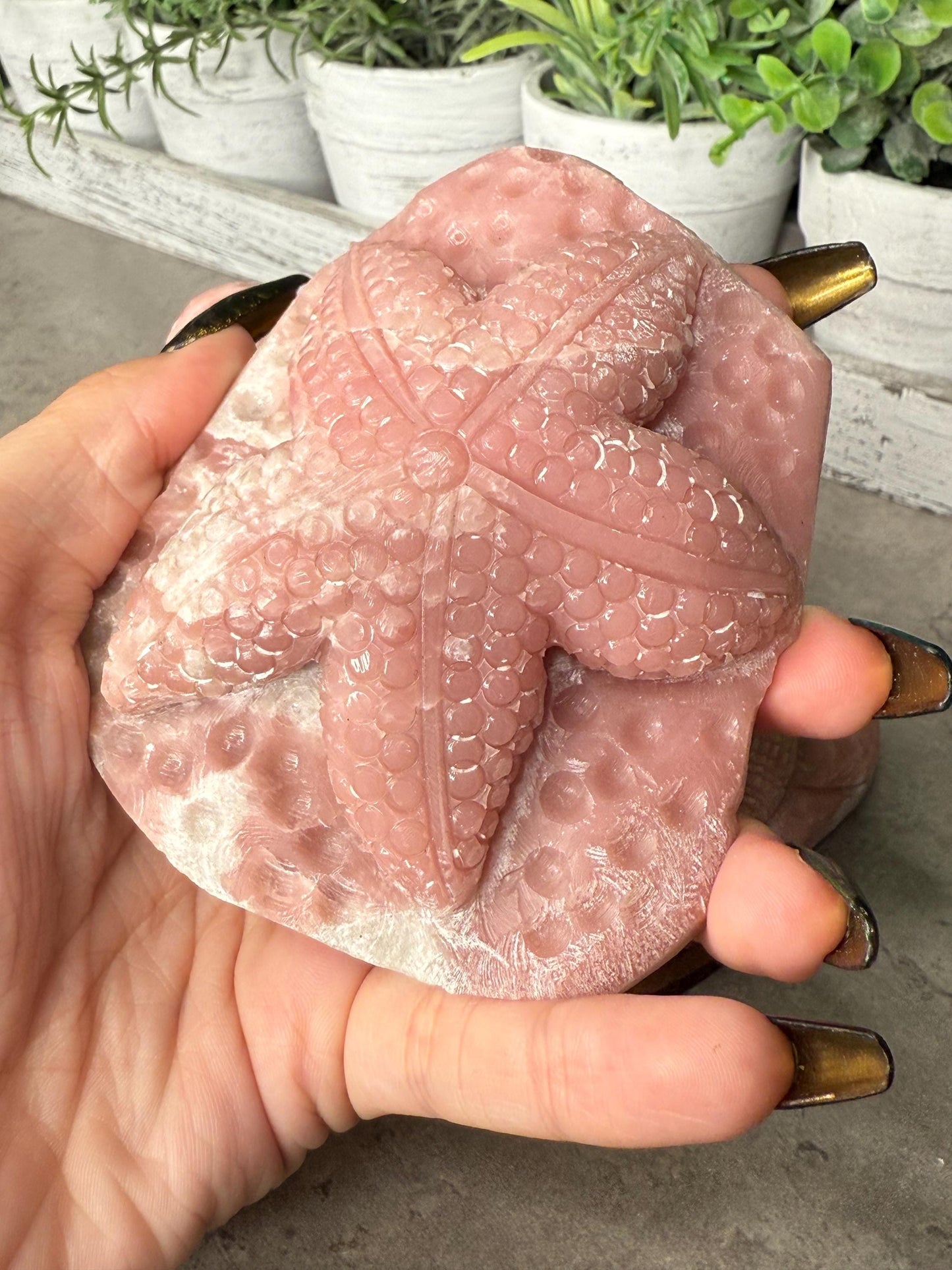 Hand Carved Pink Opal Crystal: Octopus, Starfish, Snake