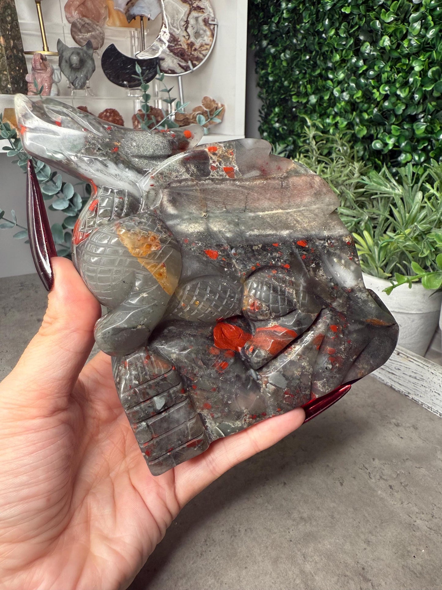 African Bloodstone Dragon Crystal Carvings