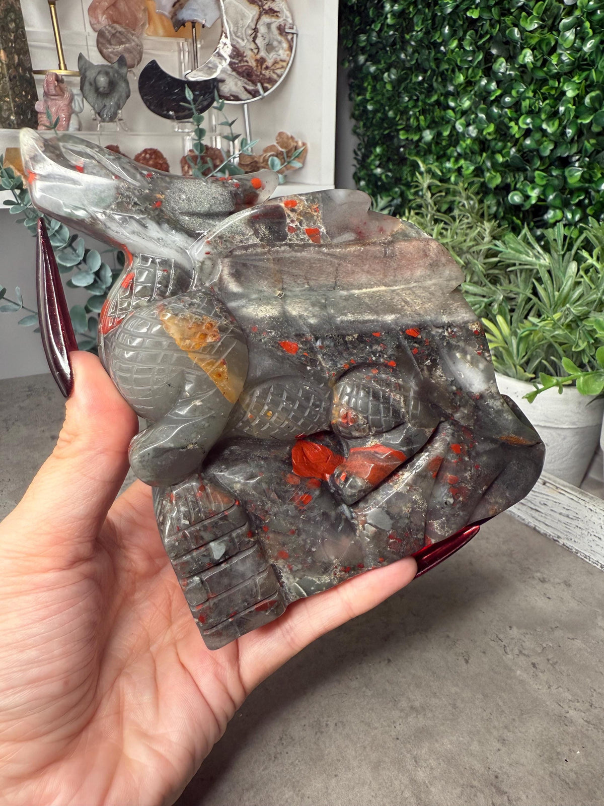 African Bloodstone Dragon Crystal Carvings