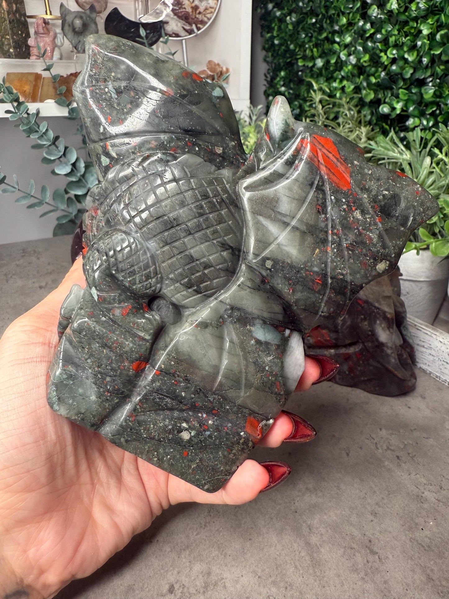 African Bloodstone Dragon Crystal Carvings