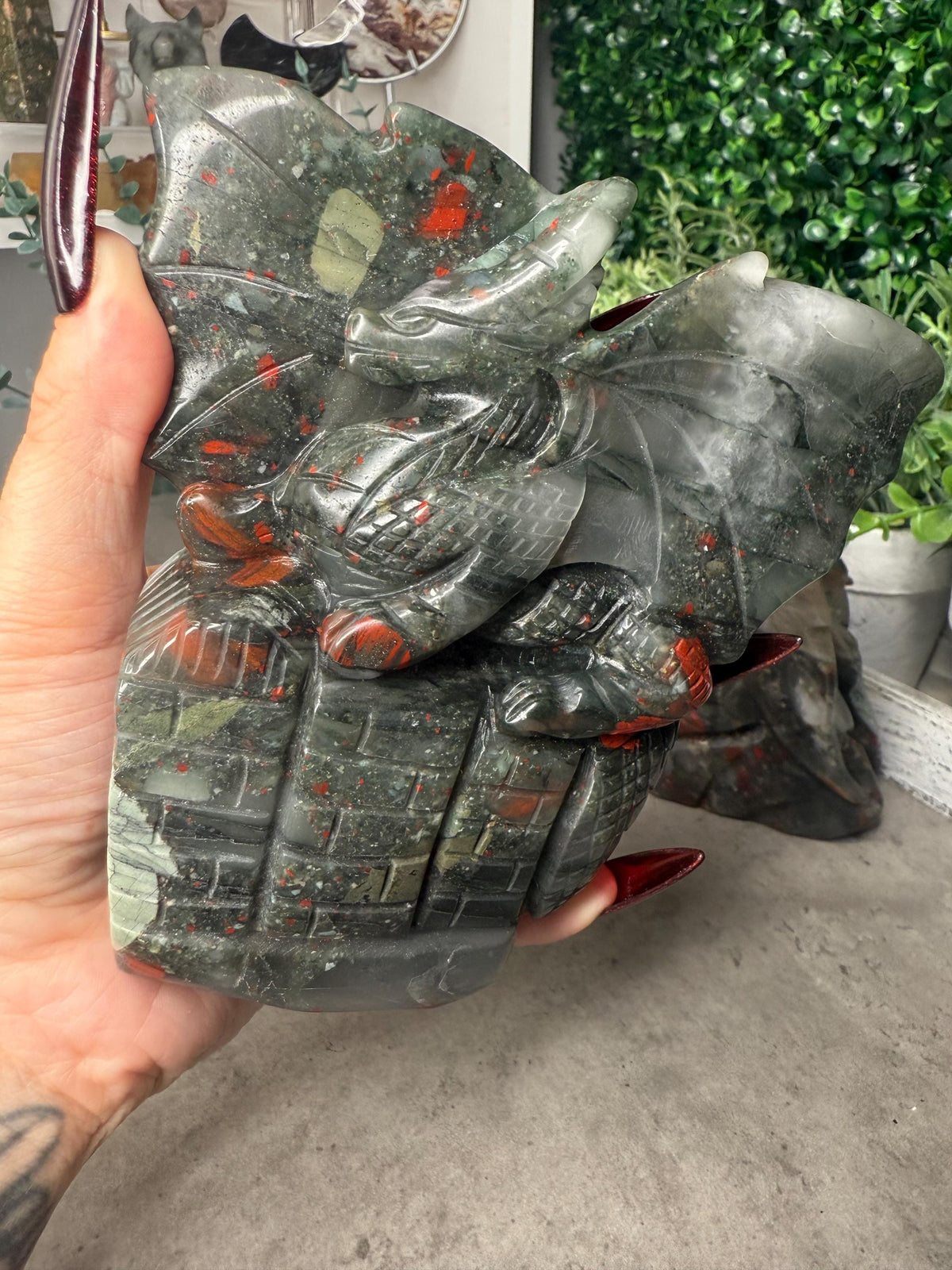 African Bloodstone Dragon Crystal Carvings