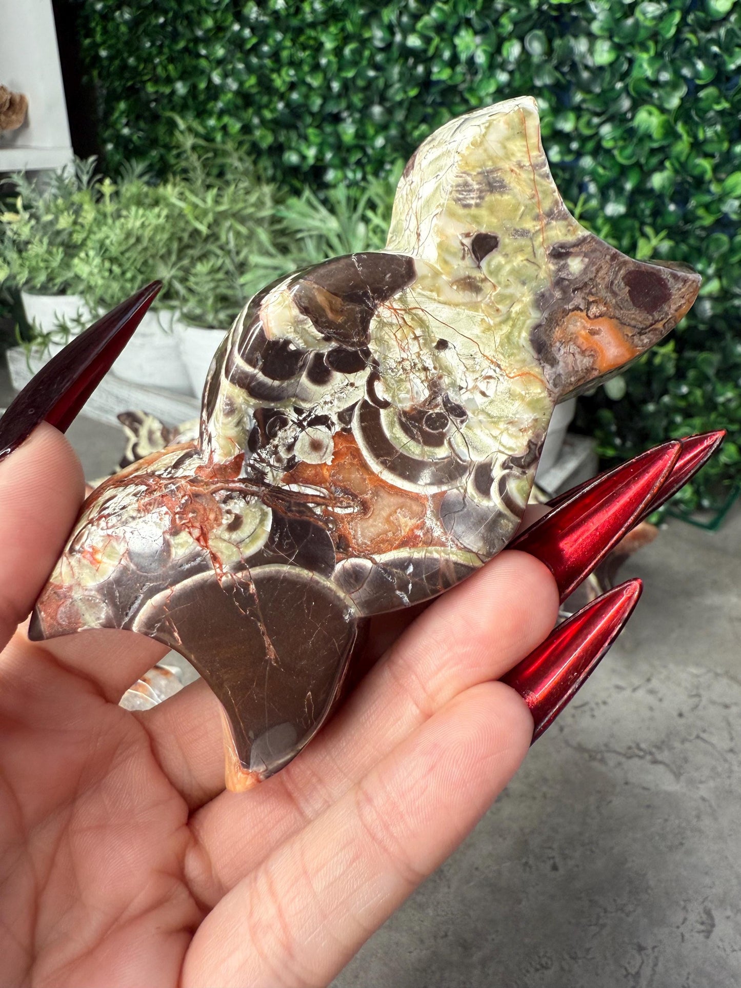 Money Agate Triple Moon Crystal Carvings