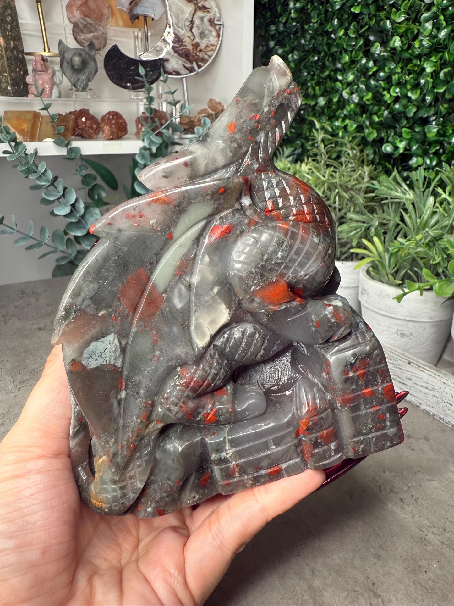 African Bloodstone Dragon Crystal Carvings