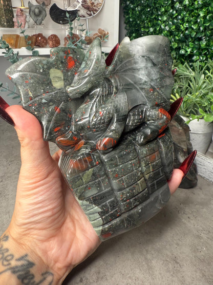 African Bloodstone Dragon Crystal Carvings