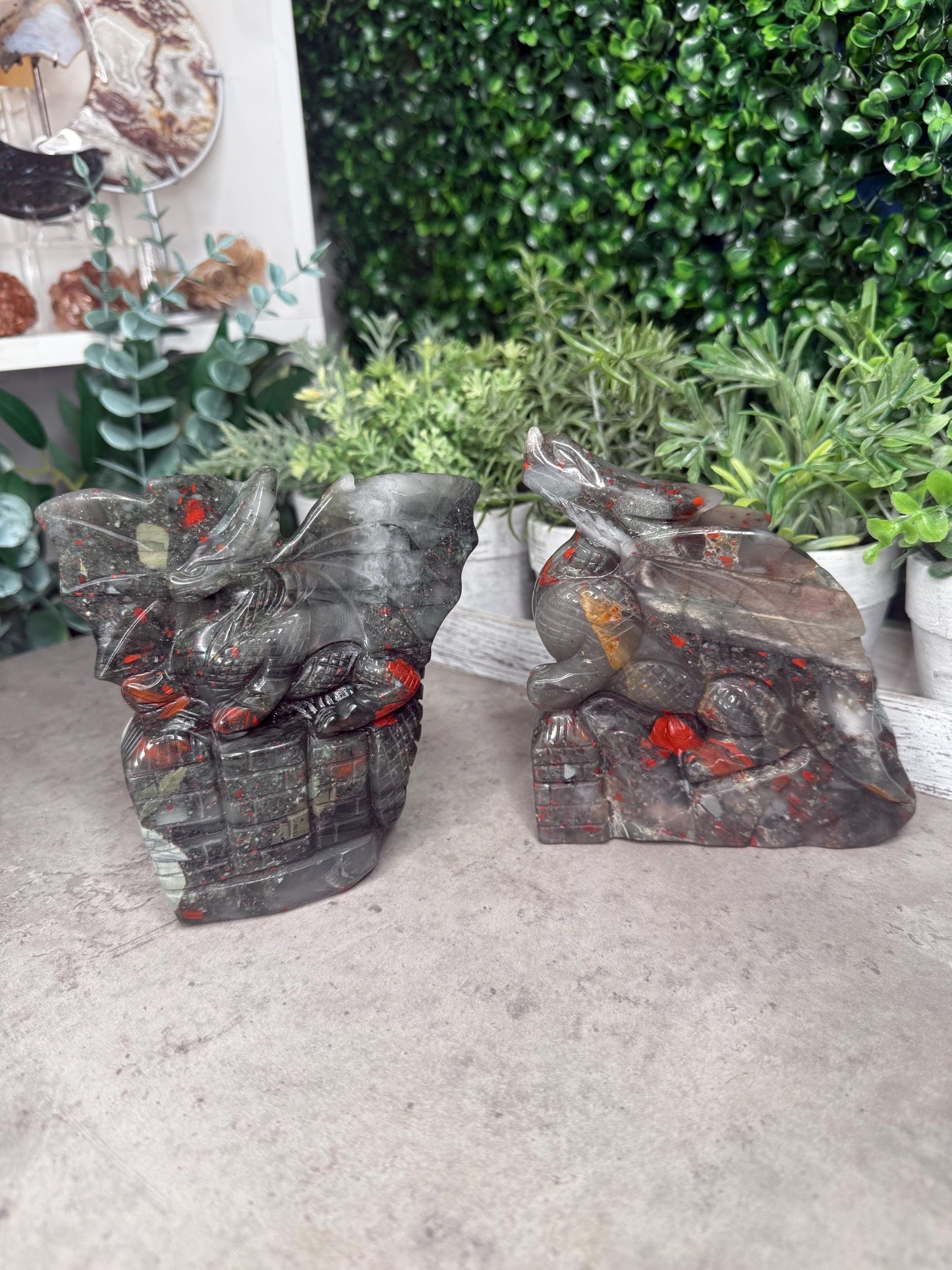 African Bloodstone Dragon Crystal Carvings
