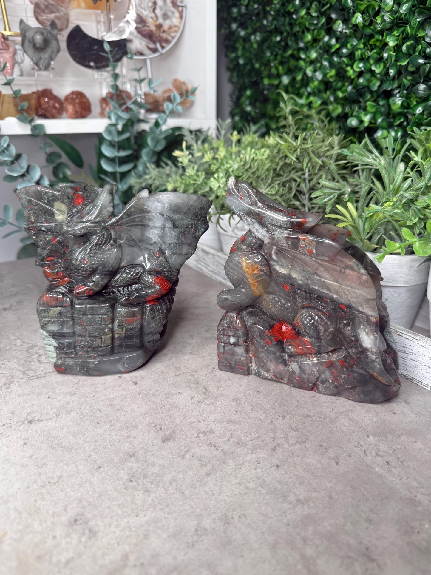 African Bloodstone Dragon Crystal Carvings