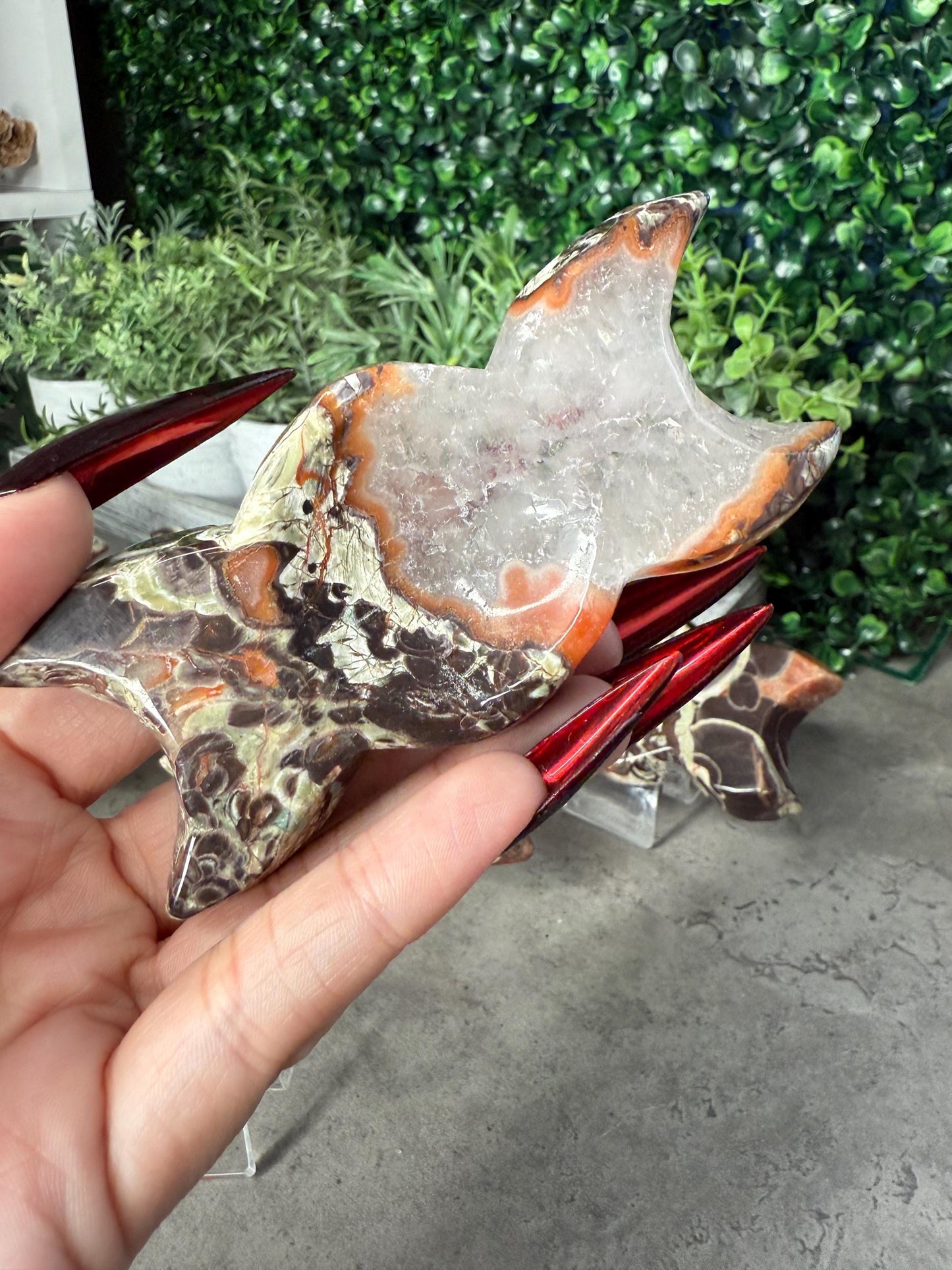 Money Agate Triple Moon Crystal Carvings