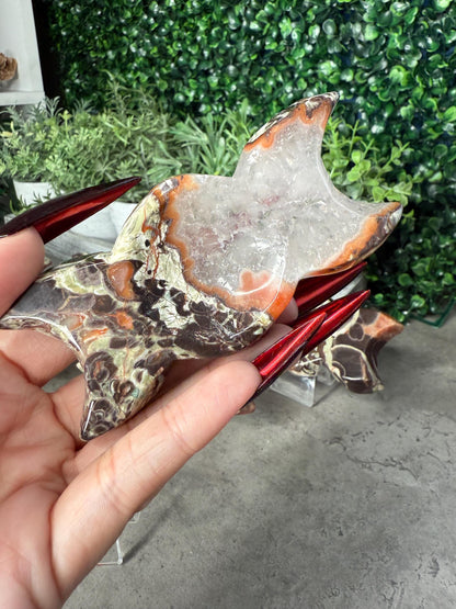 Money Agate Triple Moon Crystal Carvings