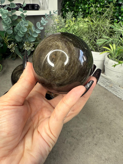 AAA Gold Sheen Obsidian Sphere: Polished Volcanic Glass