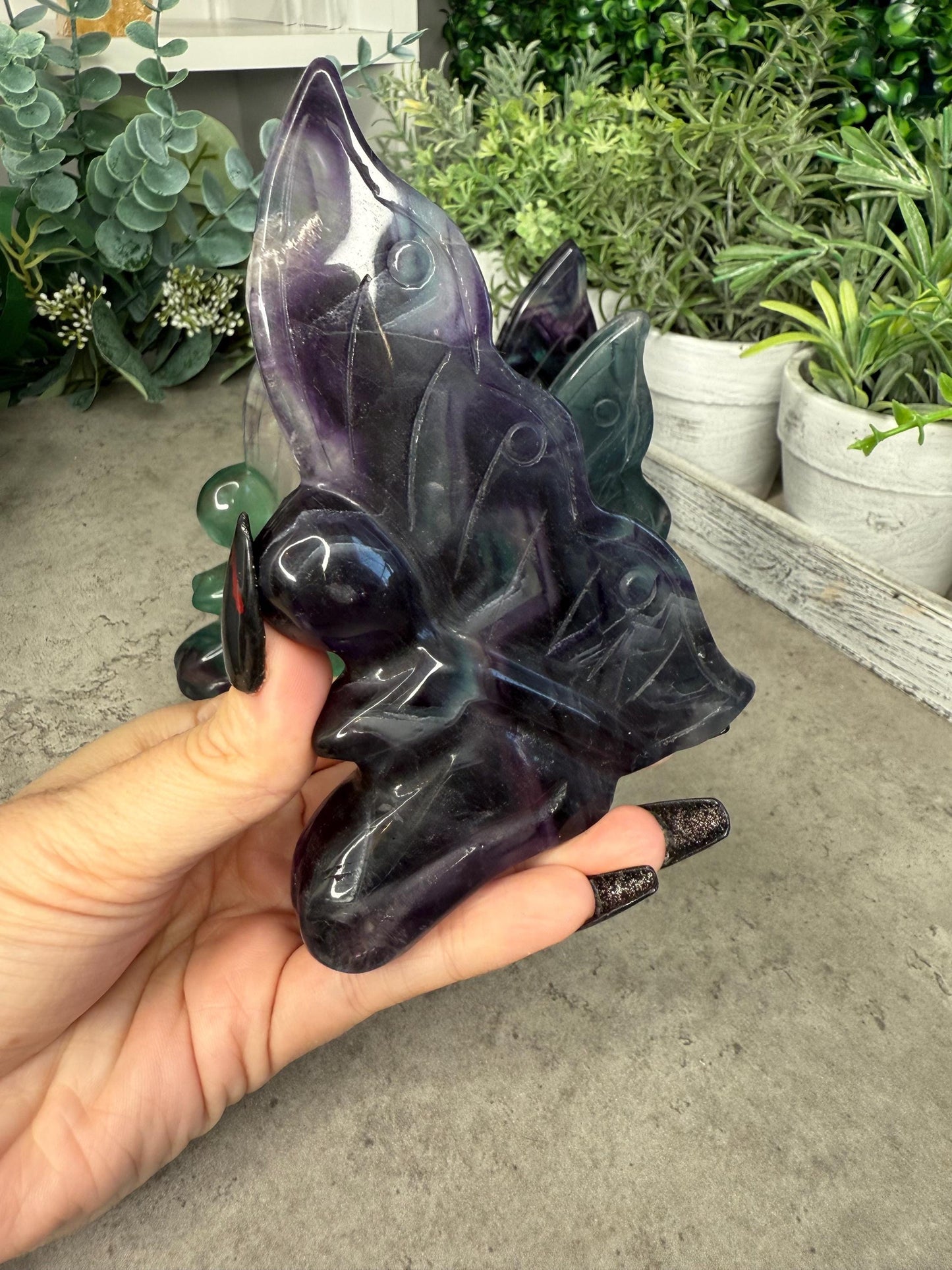 Rainbow Fluorite Large Sitting Fairy Crystal Carvings - Multiple Color Options