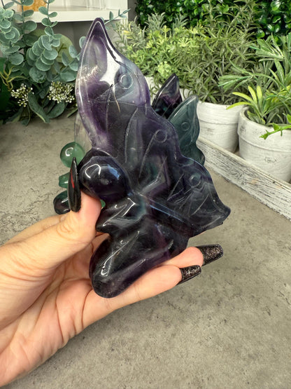 Rainbow Fluorite Large Sitting Fairy Crystal Carvings - Multiple Color Options
