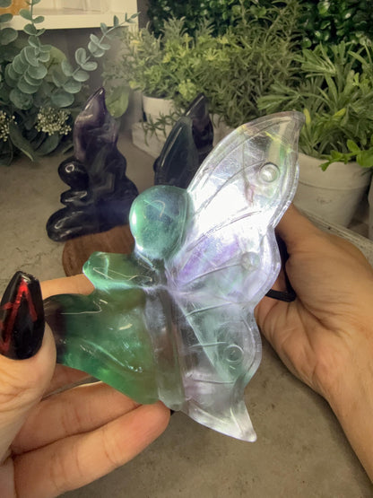 Rainbow Fluorite Large Sitting Fairy Crystal Carvings - Multiple Color Options