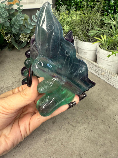 Rainbow Fluorite Large Sitting Fairy Crystal Carvings - Multiple Color Options