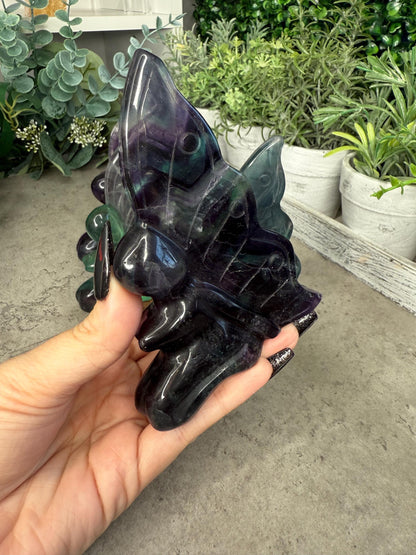 Rainbow Fluorite Large Sitting Fairy Crystal Carvings - Multiple Color Options