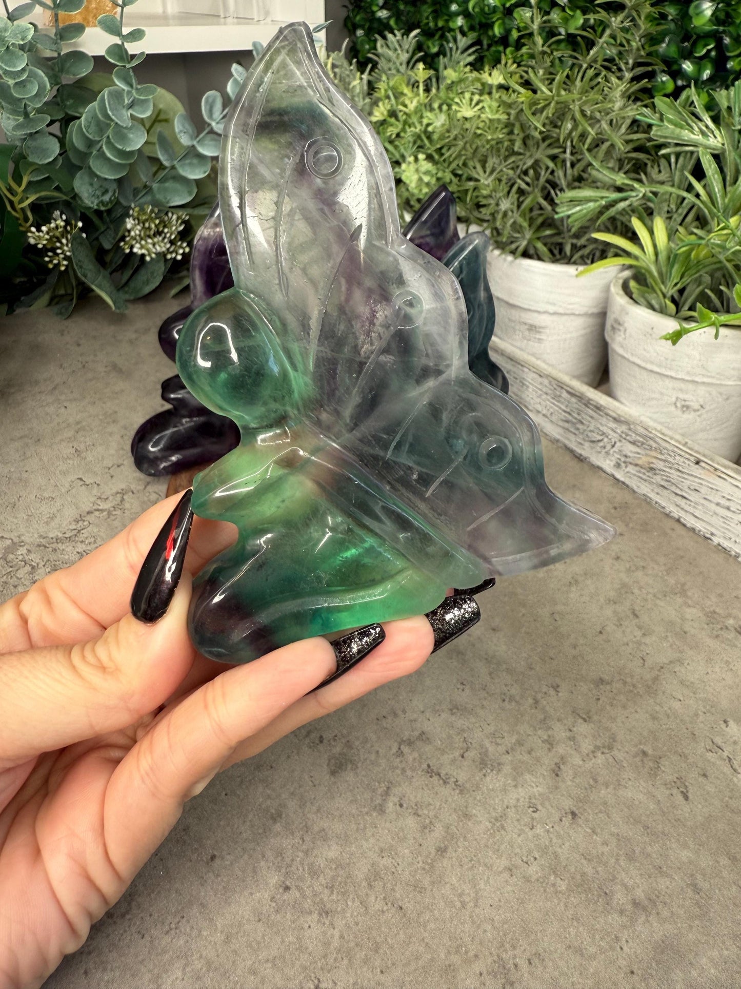Rainbow Fluorite Large Sitting Fairy Crystal Carvings - Multiple Color Options