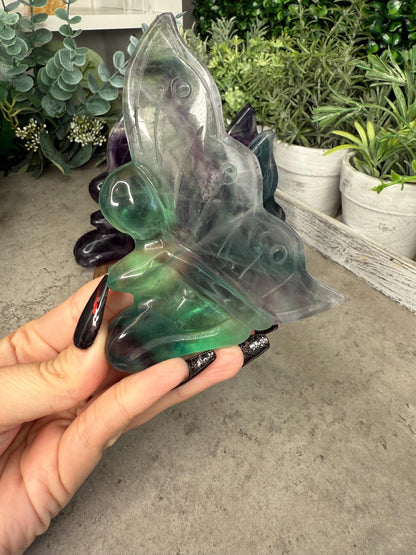 Rainbow Fluorite Large Sitting Fairy Crystal Carvings - Multiple Color Options