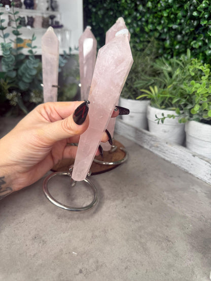Rose Quartz Crystal Wands with Silver stands