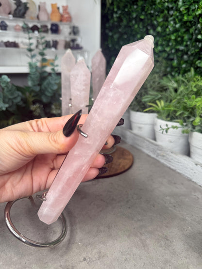 Rose Quartz Crystal Wands with Silver stands