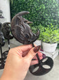 Gold & Silver Sheen Obsidian Moon Carvings On Stands - Owl - Wolf - Dragon