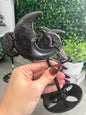 Gold & Silver Sheen Obsidian Moon Carvings On Stands - Owl - Wolf - Dragon