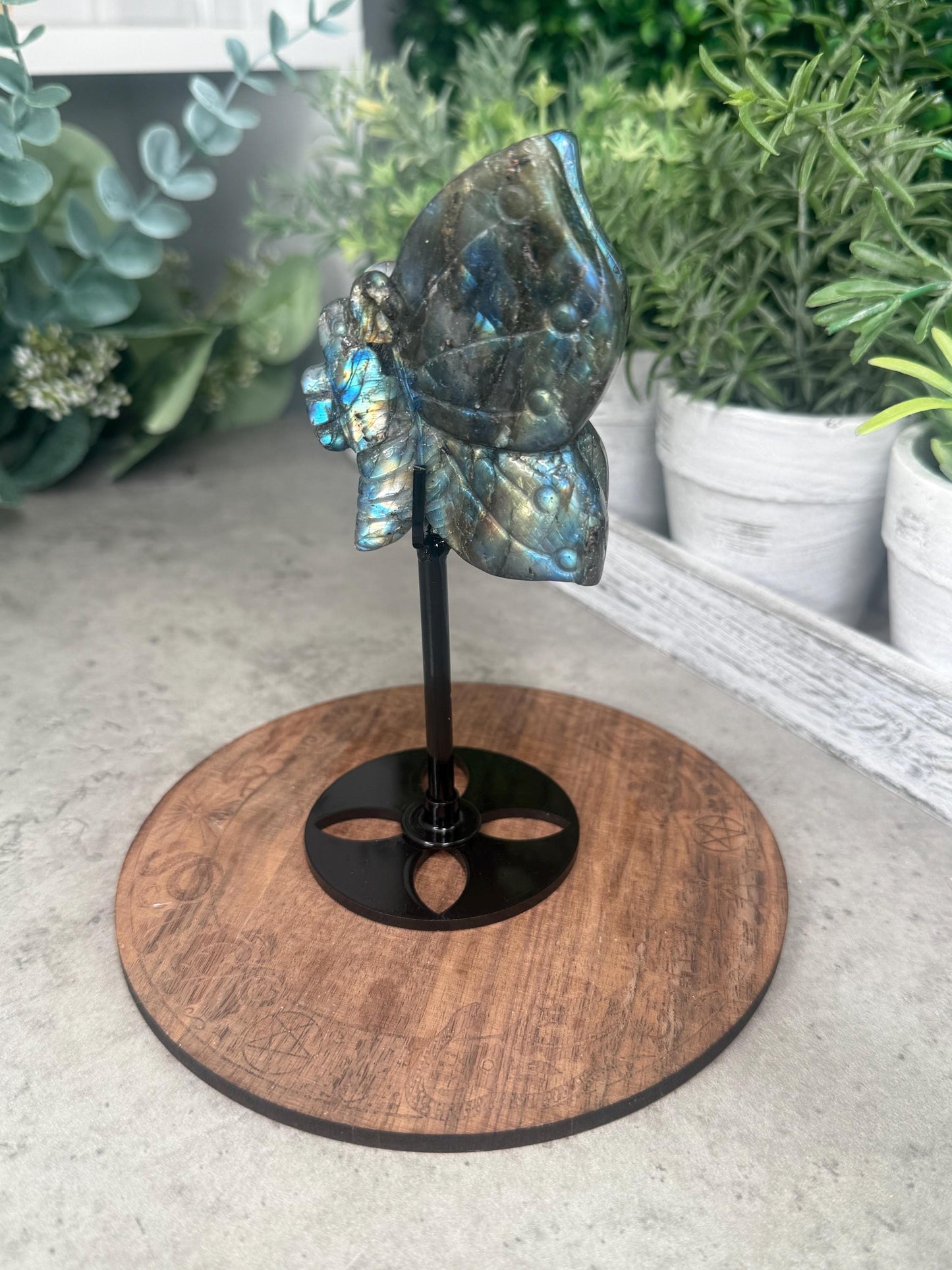 AAA Labradorite Butterfly Crystal Carving with Stand